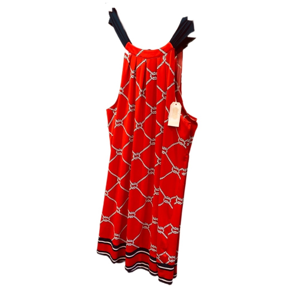 Mini Sleeveless Halter Resort Red White Blue dress Cruise swim cover fun NWT L